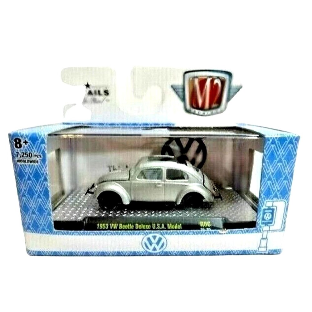 M2 Machines 1953 VW Beetle Deluxe Diecast Car Gray Volkswagen Clear Case NIP